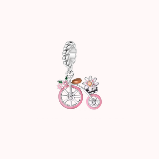 Vintagecykel Berlock med Rosa Emalj & Prästkrage
