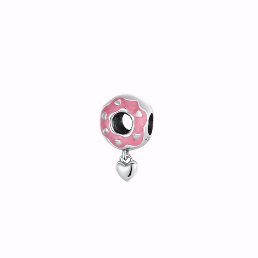 Charm-hängsmycke Rosa Donut Berlock med Dinglande Hjärta